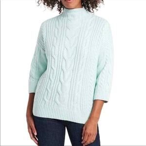 Vince Camuto NWT Women's 3/4 Sleeve Cable Knit Sweater Sea Mist Green Size S